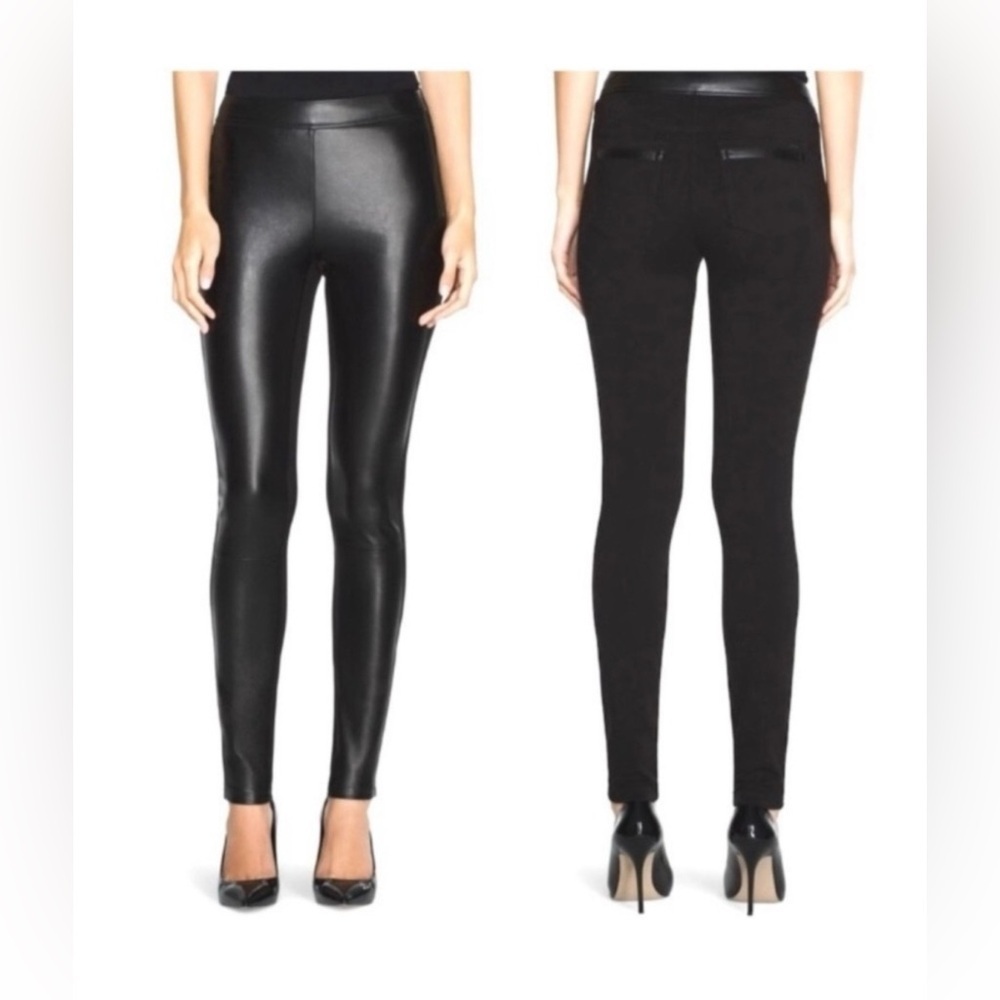 WHBM Ponte Skinny Ankle Zip Pants Women’s Size 4 Faux Leather Trim Stretch Knit